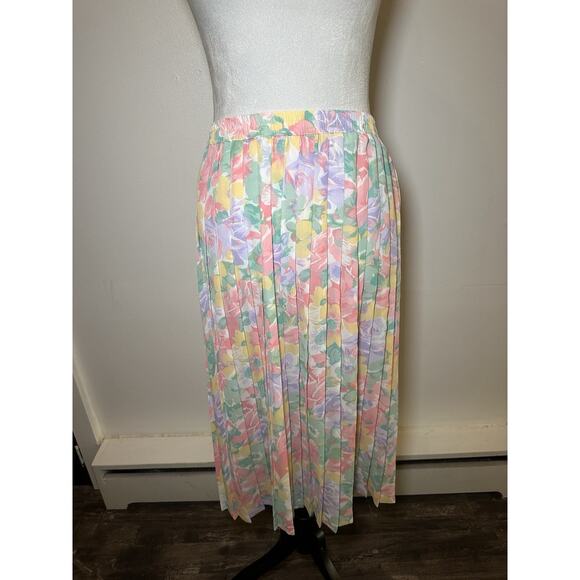 Vintage Alfred Dunner Floral Pleated Skirt Elastic Waist Size 14 Stretch Cottage - Picture 1 of 5